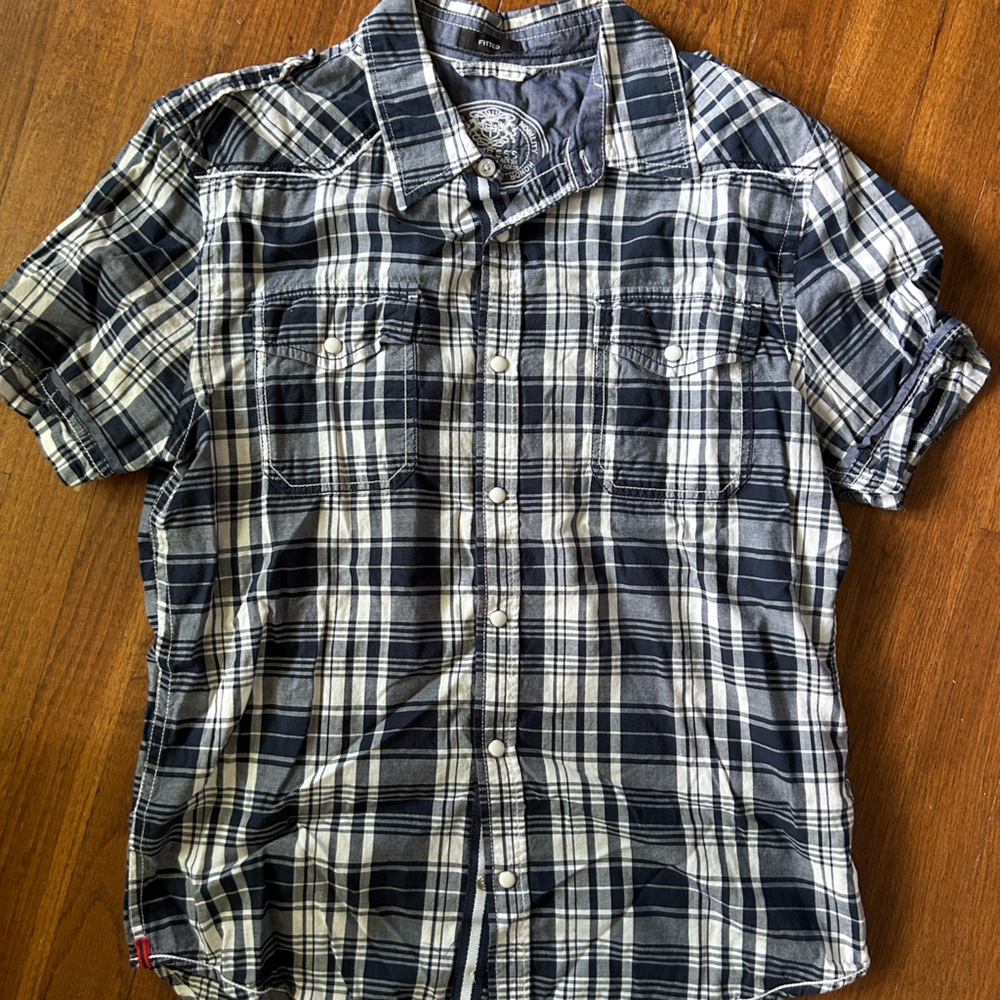 Express Casual Navy and White Button Down Shirt